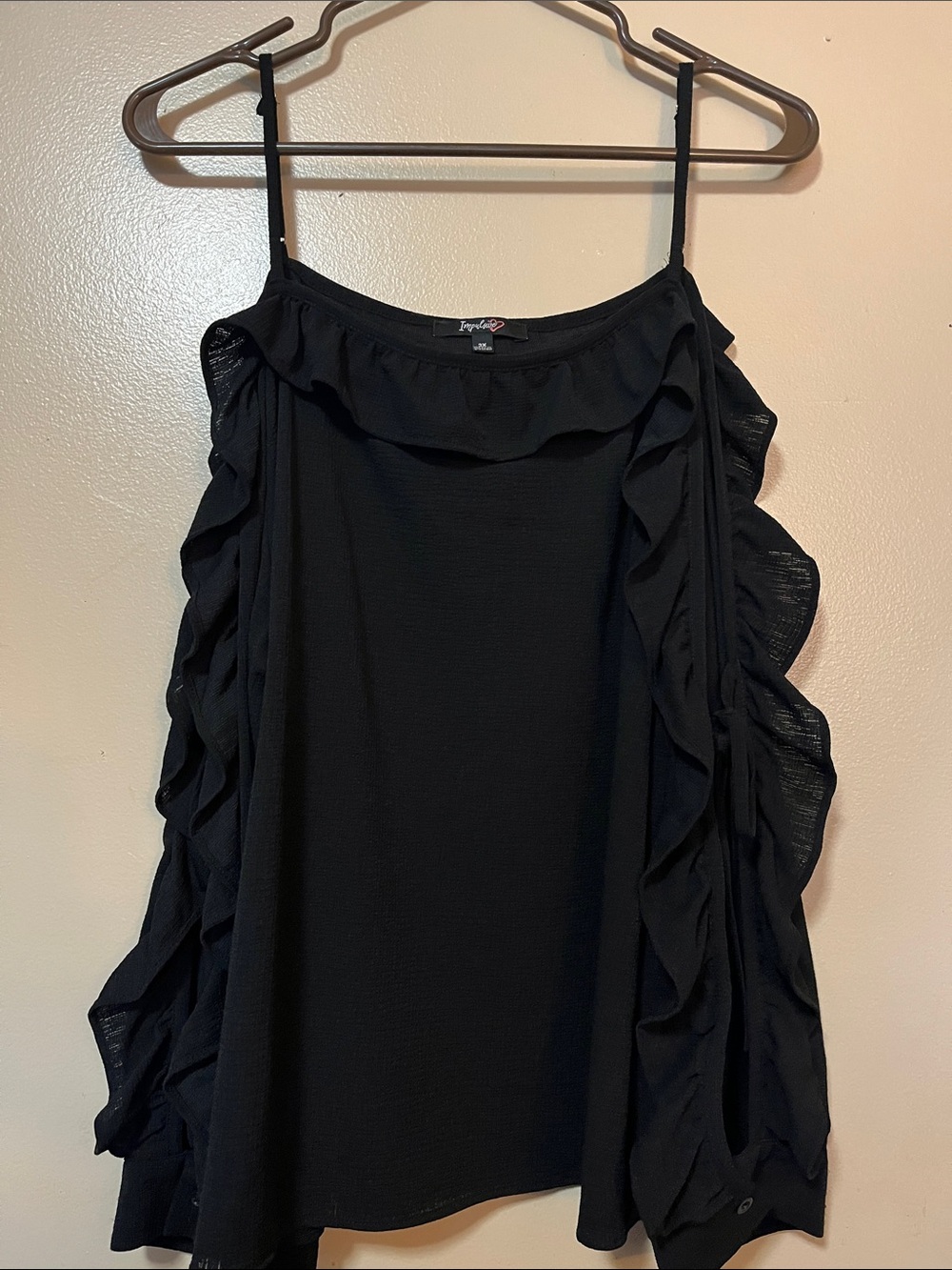 Ruffled Black Spaghetti-Strap Blouse by Impromptu